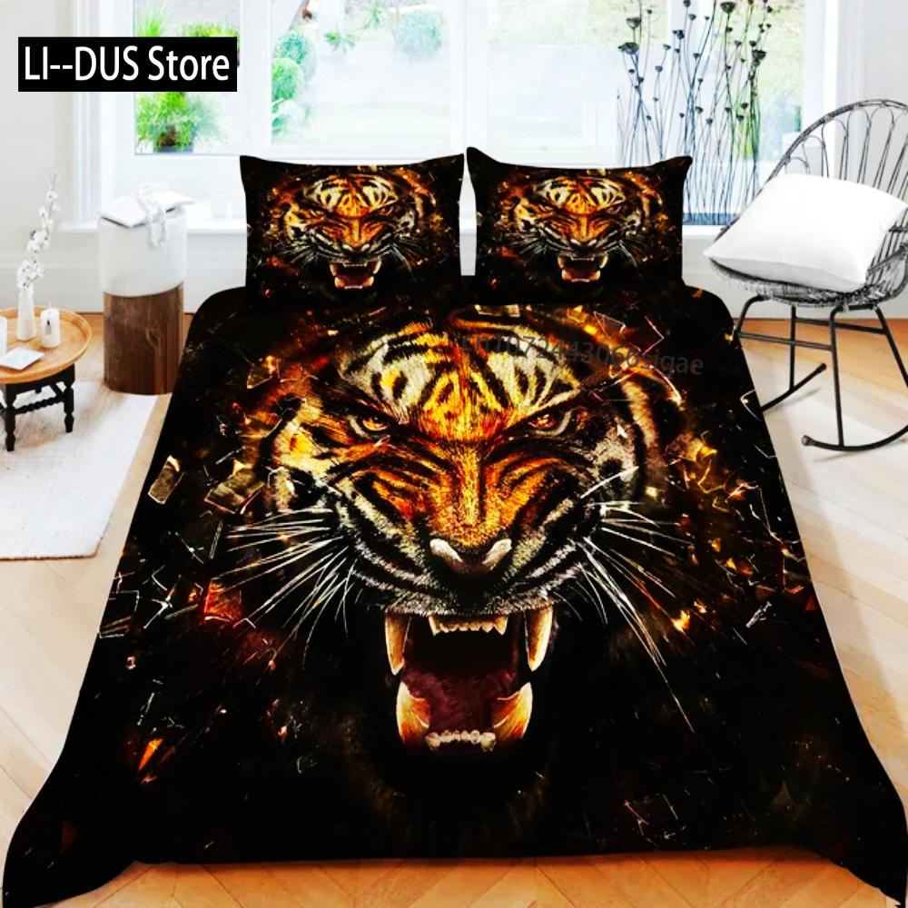 3D Animal Tigers Bedding Set 2/3PCS Soft Microfiber Queen King Twin Size Duvet Cover Set With Pillowcases Teens Boys Bed Linen