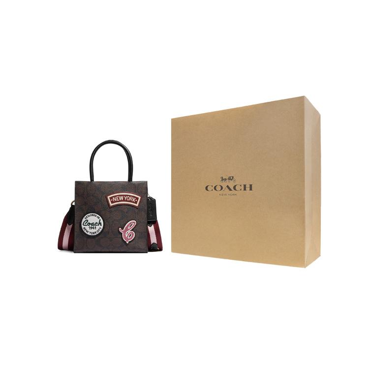New COACH Cally Patchwork Cow Split Leather Handbags Shoulder Bag Crossbody Bag Mini Women's Dark Brown CE593-IMOSN