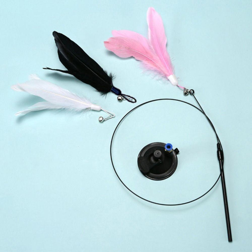 Mit Super-Saugnapf Abnehmbares Katzenspielzeug mit Glöckchen 80CM Federangel Langer Stab Bissfestes Kätzchenspielzeug Katzen Zubehör