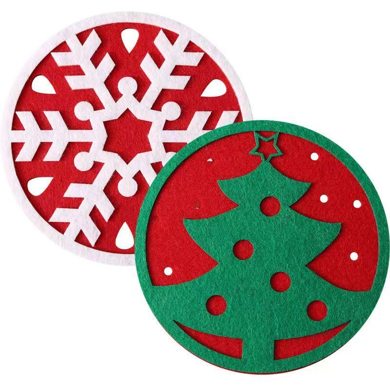 

12Pcs Christmas Tree Felt Coasters Heat Insulated Cup Mats Festive Decor Winter Holiday Table Protectors Felt Coasters