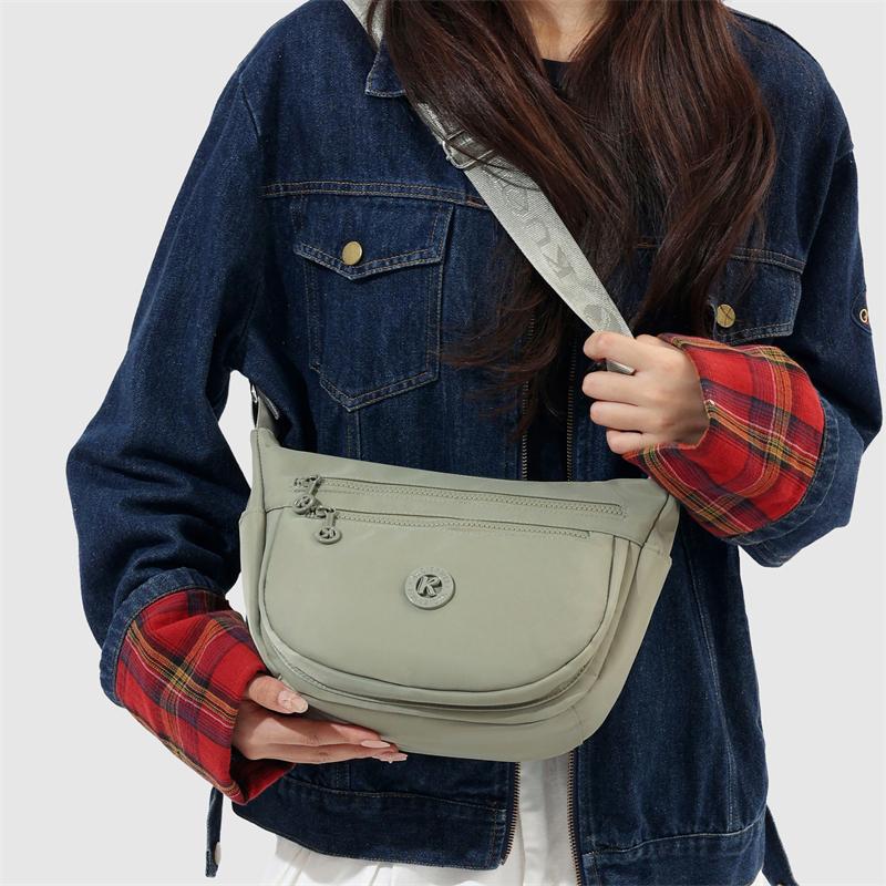 Lightweight Nylon Half Moon Sling Bag with Dual Zipper Pockets Casual Crossbody Waist Pack for Daily Travel