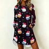 Women's Casual Long Sleeve Christmas Print Neck Dress – Festive Holiday Party Outfit