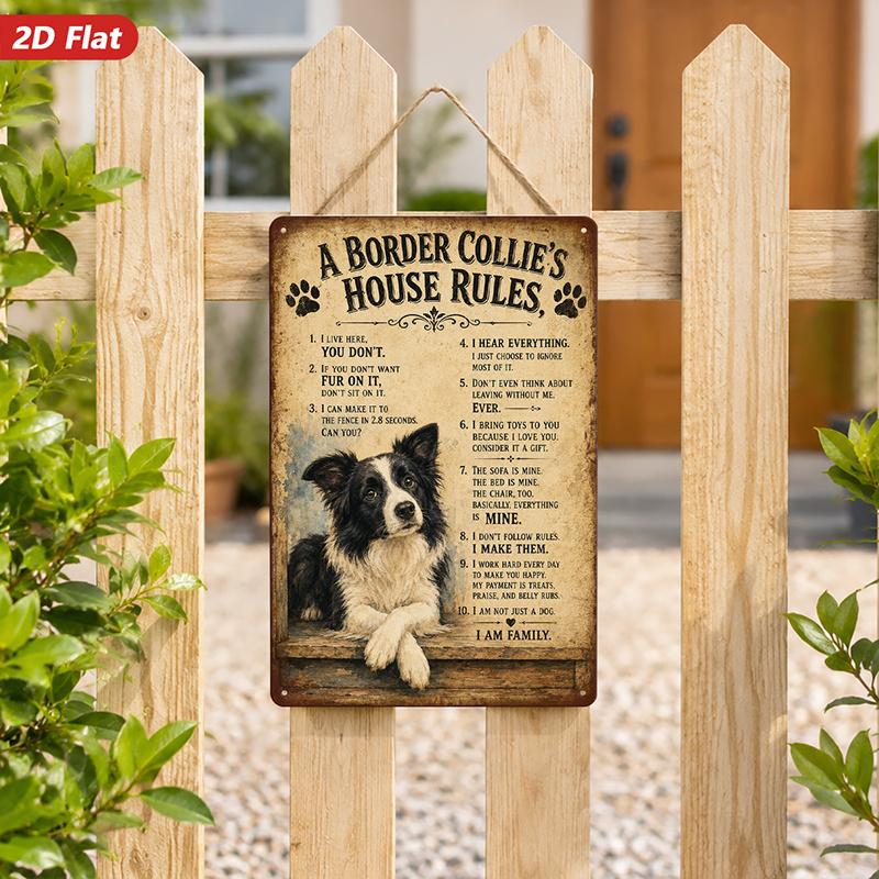 Border Collie House Rules Metal Sign