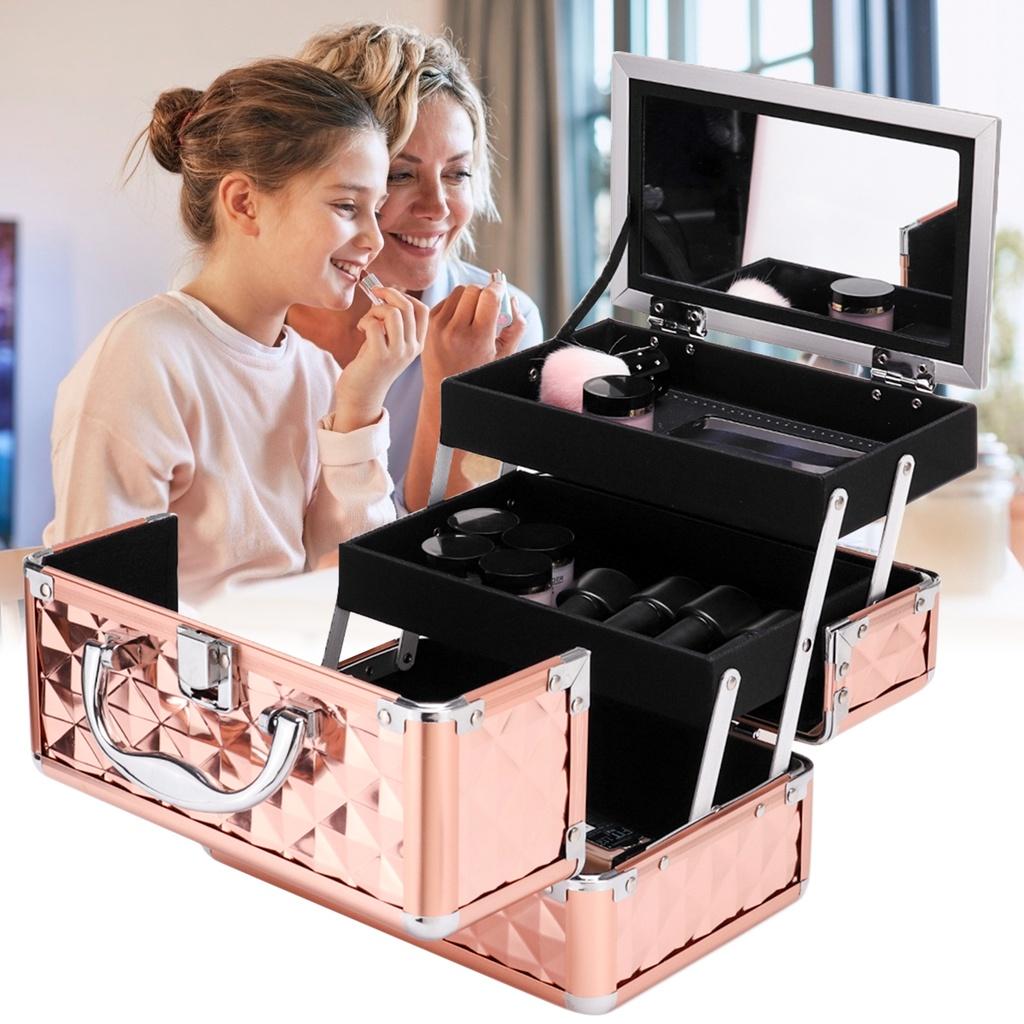 Professional Portable Cosmetic Bag Suitcases Cosmetics Large Capacity Women Travel Makeup Bags Box Manicure Cosmetology Case 9 x 6 x 6 inchesinches