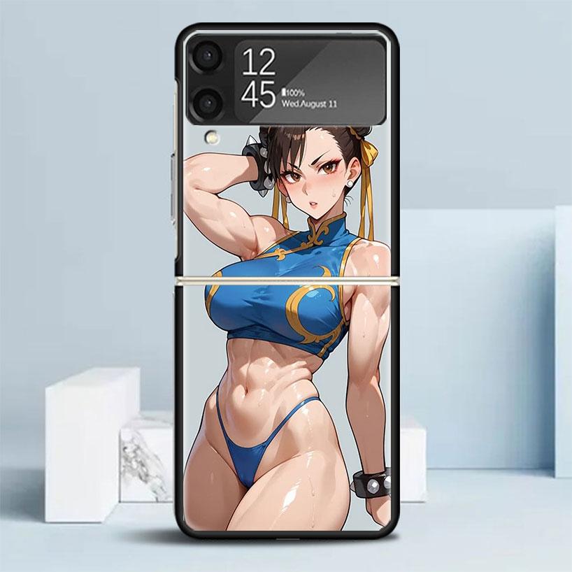 ChunLi S-Street F-FighterS Black Cover for Samsung Galaxy Z Flip 7 6 5 4 3 5G Phone Case Flip7 Flip6 Flip5 Flip4 Flip3 Pattern C