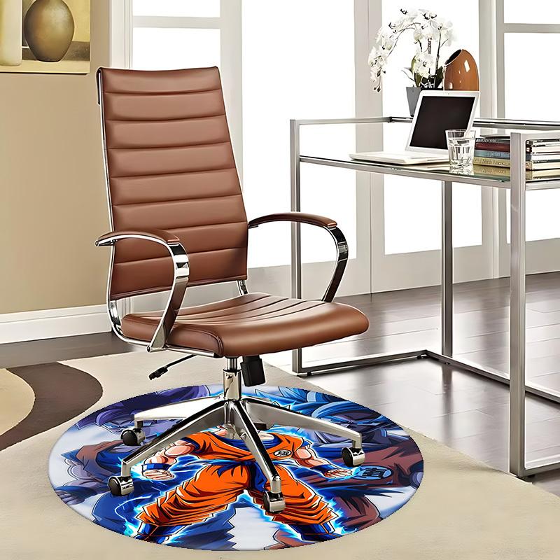 1pc Dragon Ball Z Goku Super Saiyan Blue Round Carpet - Anime Cartoon Design Chair Mat, Non-Slip Rug for Office, Home Decor, Living Room