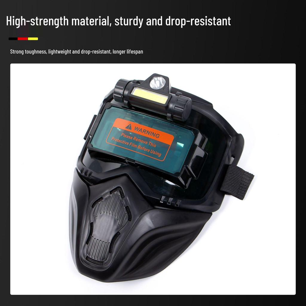 Harley Style Auto-Dimming Welding Helmet with Detachable Shield and Light
