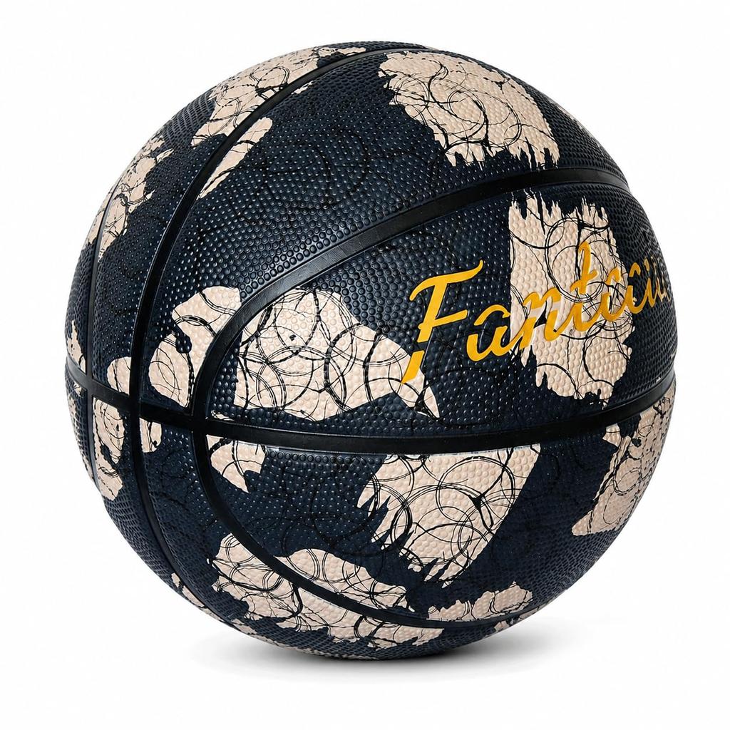 Fantecia Size 5 Basketball, Rubber Indoor/Outdoor Basketball for Junior and Young Players, Black with Circular Line Pattern