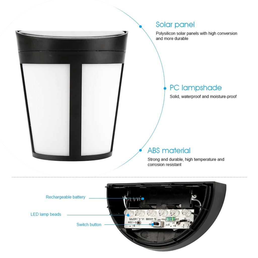 Solar Powered Wall Mount Light Outdoor Garden Landscape Fence Yard Lamp Pure White