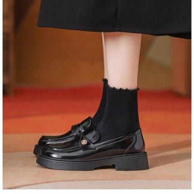 Platform Loafers Women's Summer and Autumn 2024 New Versatile British Style Black Small Leather Shoes One Pedal Jk Single Shoes