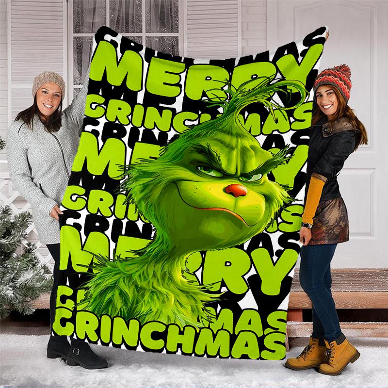 Grinch Theme Printed Blanket Perfect For Couch Bed Travel Outdoor Use Machine Washable Cozy Durable
