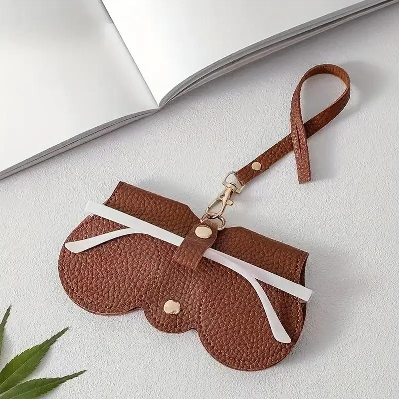 1pc Litchi Embossed Glasses Cover Cute Hanging PU Leather Sunglasses Reading Glasses Storage Bag Portable Travel Eyewear Holder