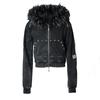 Felpa Vintage Lavata Stile Gotico Y2K con Bordino in Eco-Pelliccia con Zip Streetwear Donna Autunno Inverno