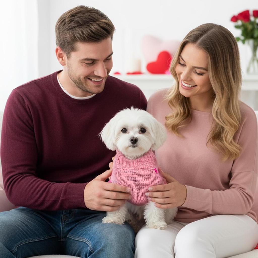 Small Dog Sweater Dress Heart Puppy Sweater Dog Knitted Clothes with Leash Hole Turtleneck Pullover Warm