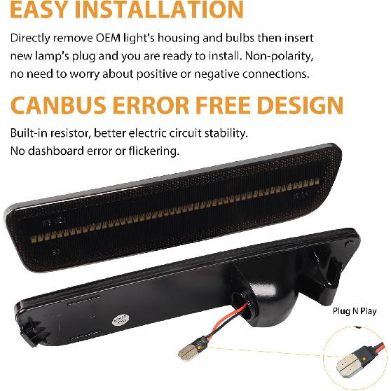 LED Side Marker Lights Rear Bumper Marker Lamp Reflectors for Ford Mustang 2005-2009, Smoked Len 2PCS (Red)