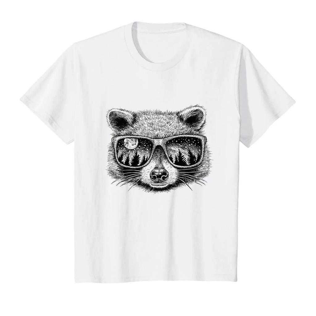 Raccoon with Sunglasses Looks in the Forest T Shirt White vintage Washed Unisex Casual Soft str
