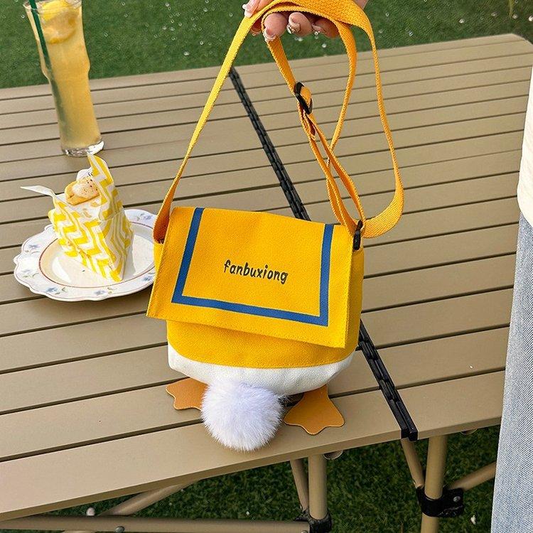 Cartoon Canvas Mini Bag Cute Duck Wallets Small Crossbody Bag Student Purse Kawaii Phone Shoulder Bag New