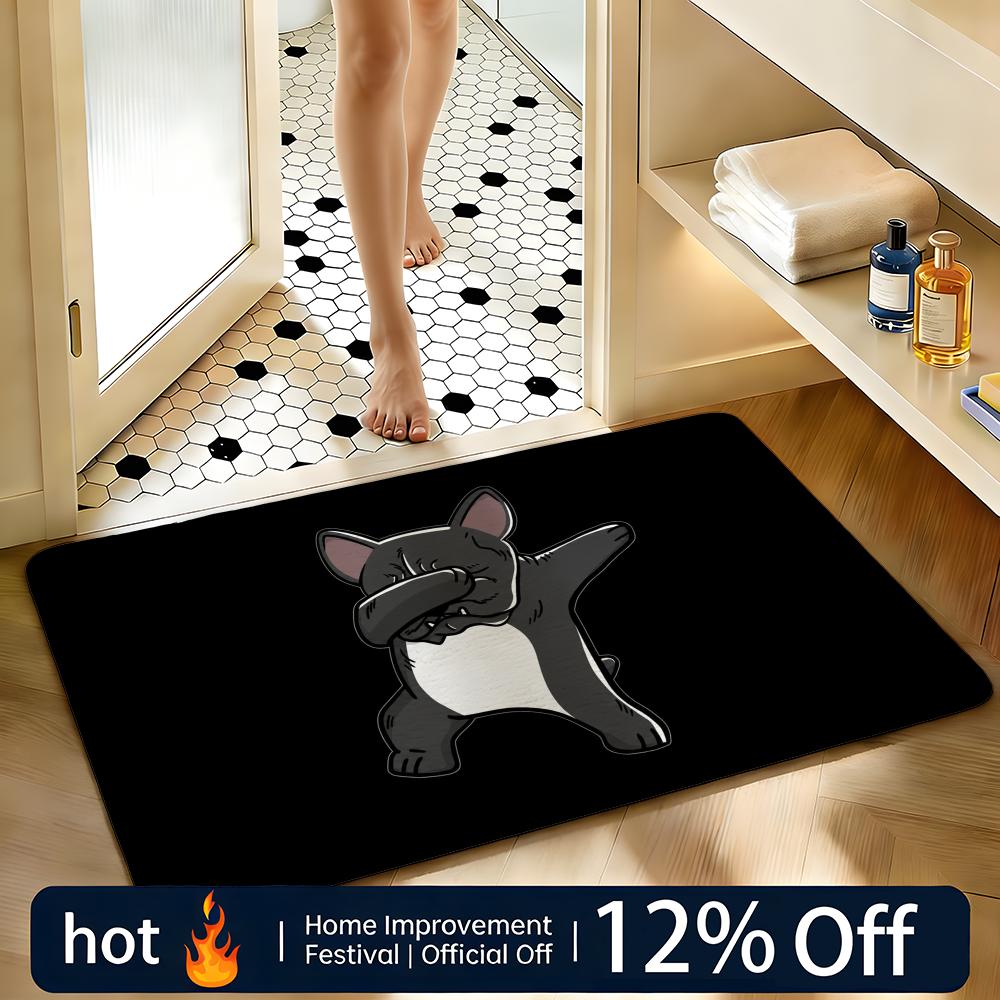 Soft Absorbent Non-Slip Rug Cute Frenchie Floor Mat Home Decor Doormat Bedroom Floor Mat Shower Carpet