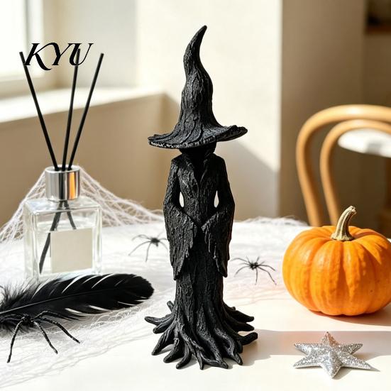 Occult Home Accessories for Room Halloween Witch Statue, Resin Gothic Tree Figurine, Vintage Mysterious Bark Texture Art Dark Fantasy Ornament