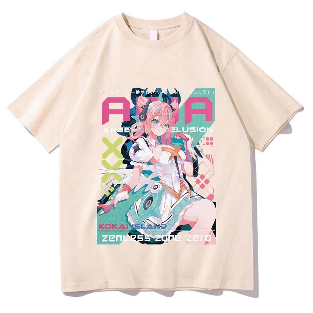 Summer Zenless Zone Zero ZZZ Aria Unisex Cotton T-shirt Trendy Harajuku Graphic Printed Top T-shirt