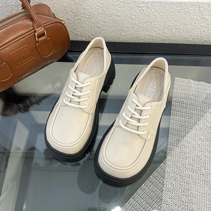 

Маленькие кожаные туфли женские в британском стиле одинарные туфли 2025 новая весна и осень Мэри Джейн платформа лоферы две туфли 40 бежевый