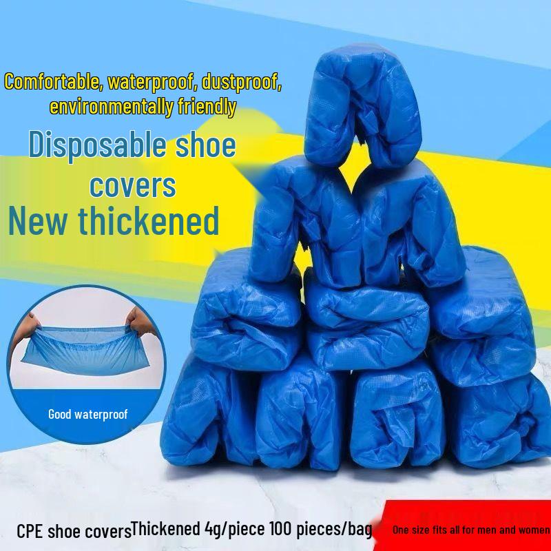 Waterproof Anti-Slip Disposable Shoe Covers for Dust-Free Workshops CPE Shoe Covers Thickened 100 pcs/bag 1 bag