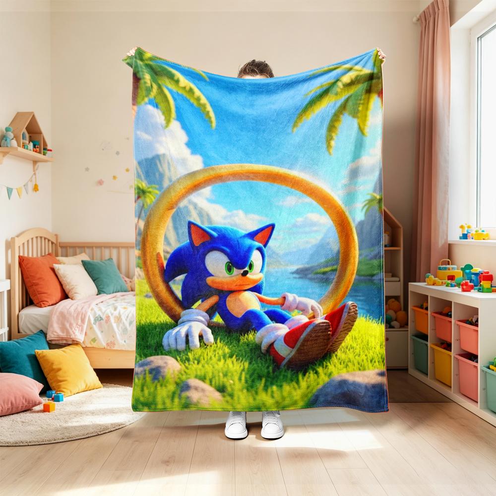 Sonic Throw Blanket Cartoon Flannel Blanket Soft and Warm for Living Room Bedroom Car Camping Throw Blanket Full Size best gifts