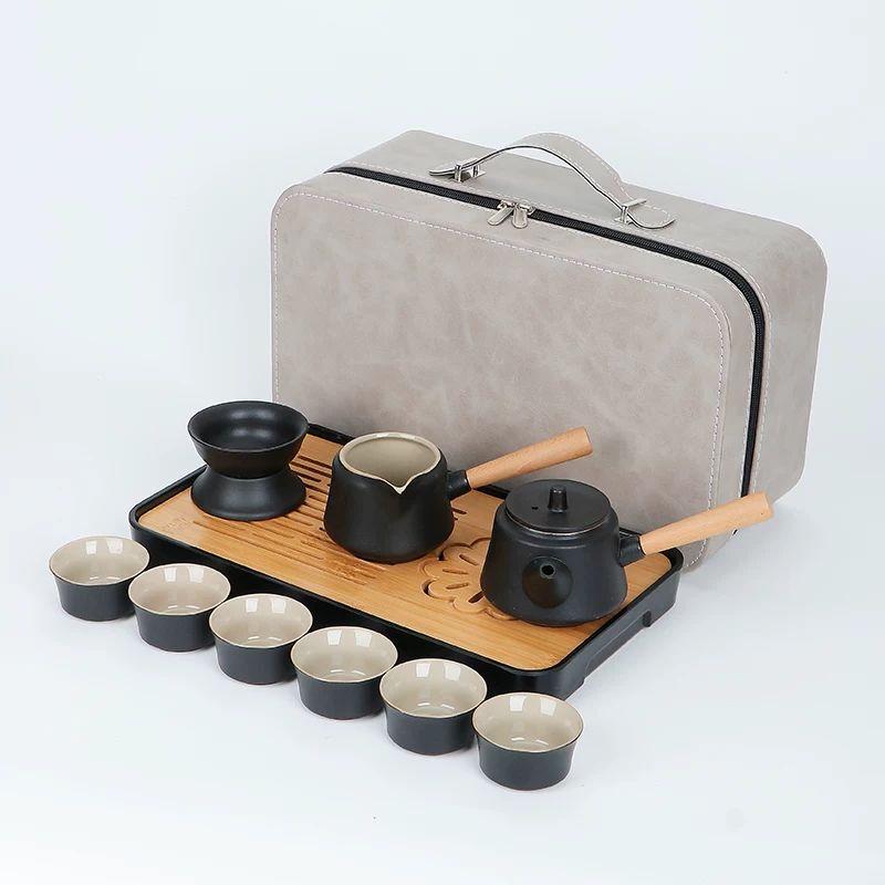 Qiouqiao Black Pottery Portable Travel Kung Fu Tea Set