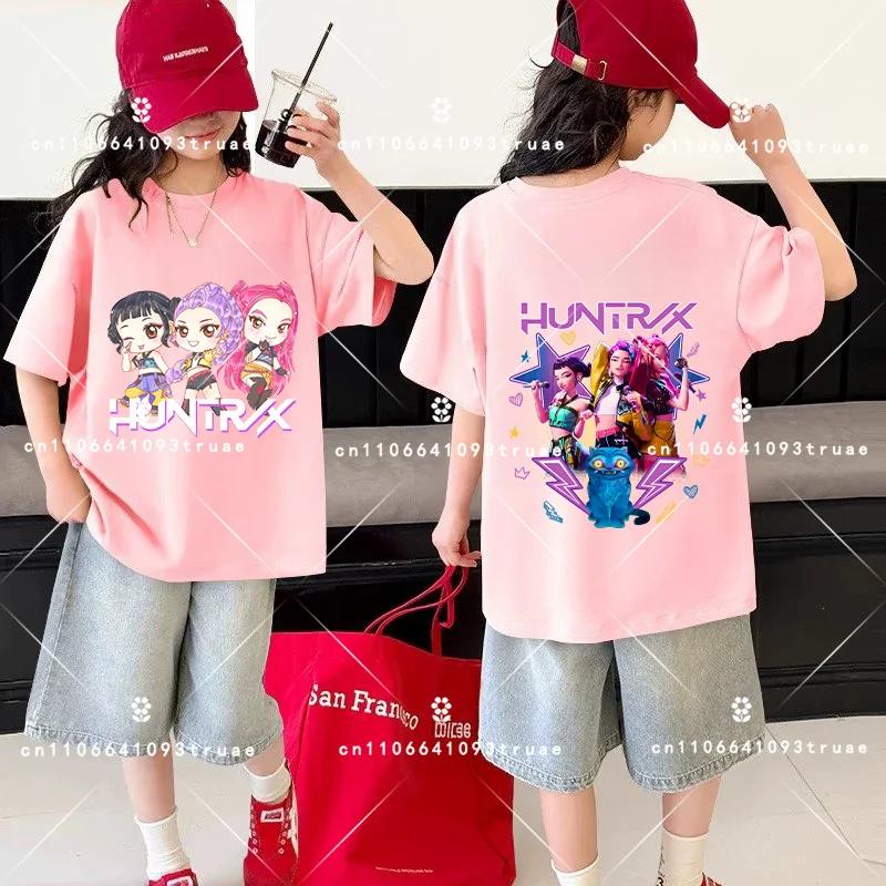 Kids Kpop Demon Hunters Children's T Shirt Short Sleeve T-shirt Cute Kpop Demon Hunters Tiger Harajuku Tshirt for Boys Girls
