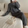 Crew Neck Plaid Solid Color Sweater Long Dress Women's Loose and Lazy Autumn and Winter New Knitted Bottoming Dress