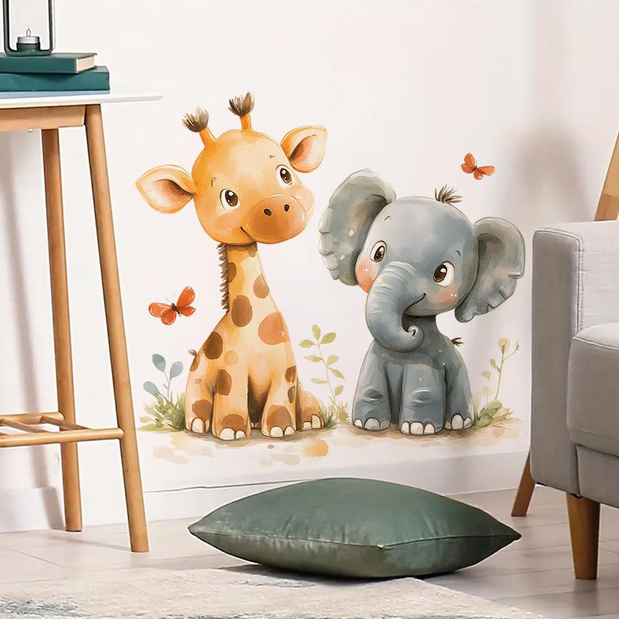 Cute Cartoon Giraffe Wall Stickers, Self-Adhesive Kids Room Bedroom Nursery Kindergarten Decor for Headboard Wall Decoration