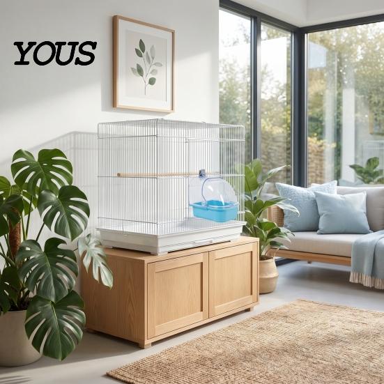 Bird Cage Accessory Feeder with Bowl, Transparent Parrot Bathtub Food Container, Anti-splash No Mess Shower Box for Parakeet Cockatiels Lovebirds