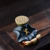 Yixing Purple Clay Tea Pet Frog Lotus Leaf Sculpture Tea Figurine Desktop Ornaments Handmade Crafts Home Tea Set Decoration