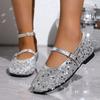 Scarpe Glitterate Taglie Forti per Donna 35-43 Autunno Primavera Donna Cinturino con Fibbia Ballerine Comode Antiscivolo Piattaforma Zapatos De Mujer