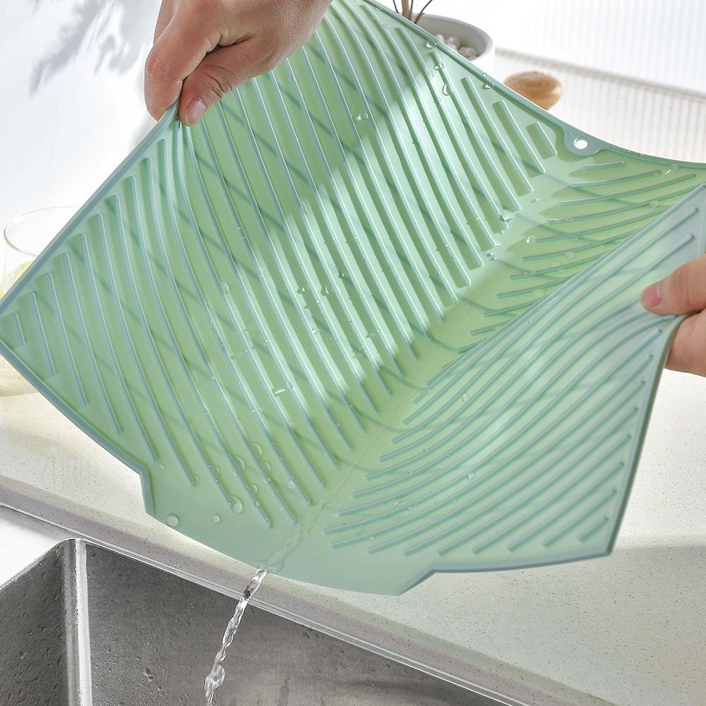 Anti-slip Silicone Draining Pad Thickened Heat Resistant Placemats Twill Texture Rectangular Dish Drying Pad Countertop