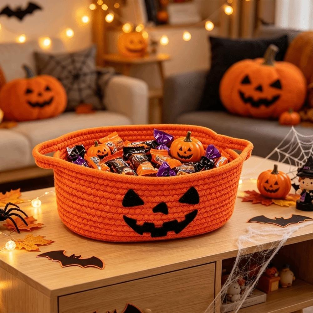 Foldable Halloween Crochet Storage Basket Tabletop Decorative Container Party Supplies