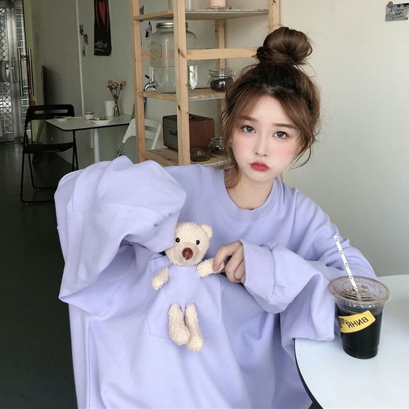 Autumn 2026 Korean Harajuku Bear Oversized Hoodie - Women's Long Sleeve Fashion