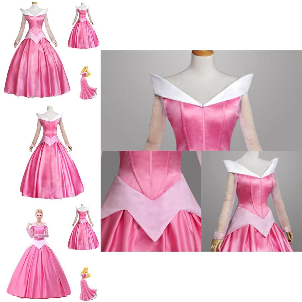 Enchanting Pink Sleeping Beauty Aurora Gown Costume For Women With Puff Sleeves