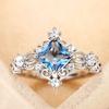 Bridal Wedding Love Water Drop Shining Design French Romantic Horse Eye Blue Zircon Ring Trendy  Elegant Jewelry