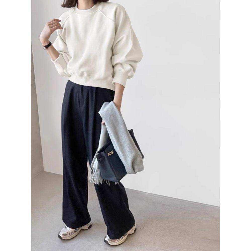 Dam 2025 Retro Raglan Rundhals Sweatshirt - Petite Vår/Höst Vardaglig Kort Pullovertopp