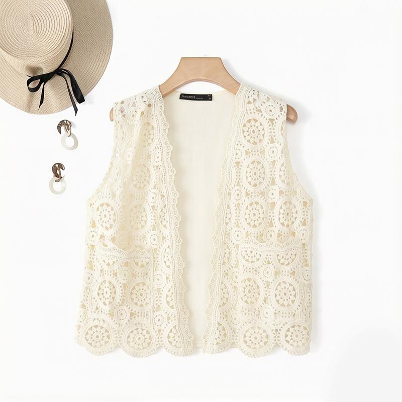 ZANZEA Women Casual Lace Patchwork Sleeveless Cardigan Vest