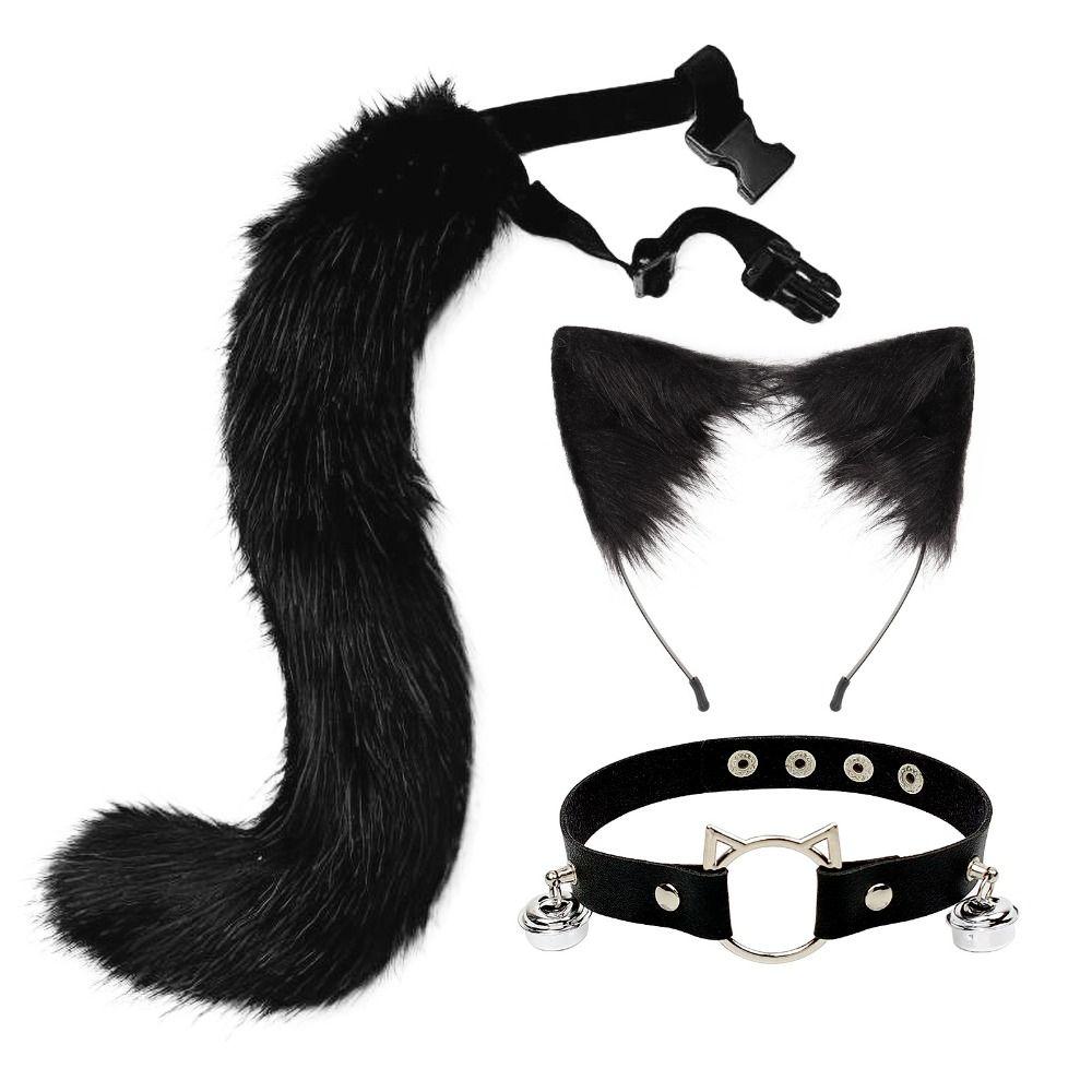 1 Set Cat Ear Halloween Cosplay Accessories Necklace Cat Tail Halloween Animal Cosplay Props Cute Adjustable