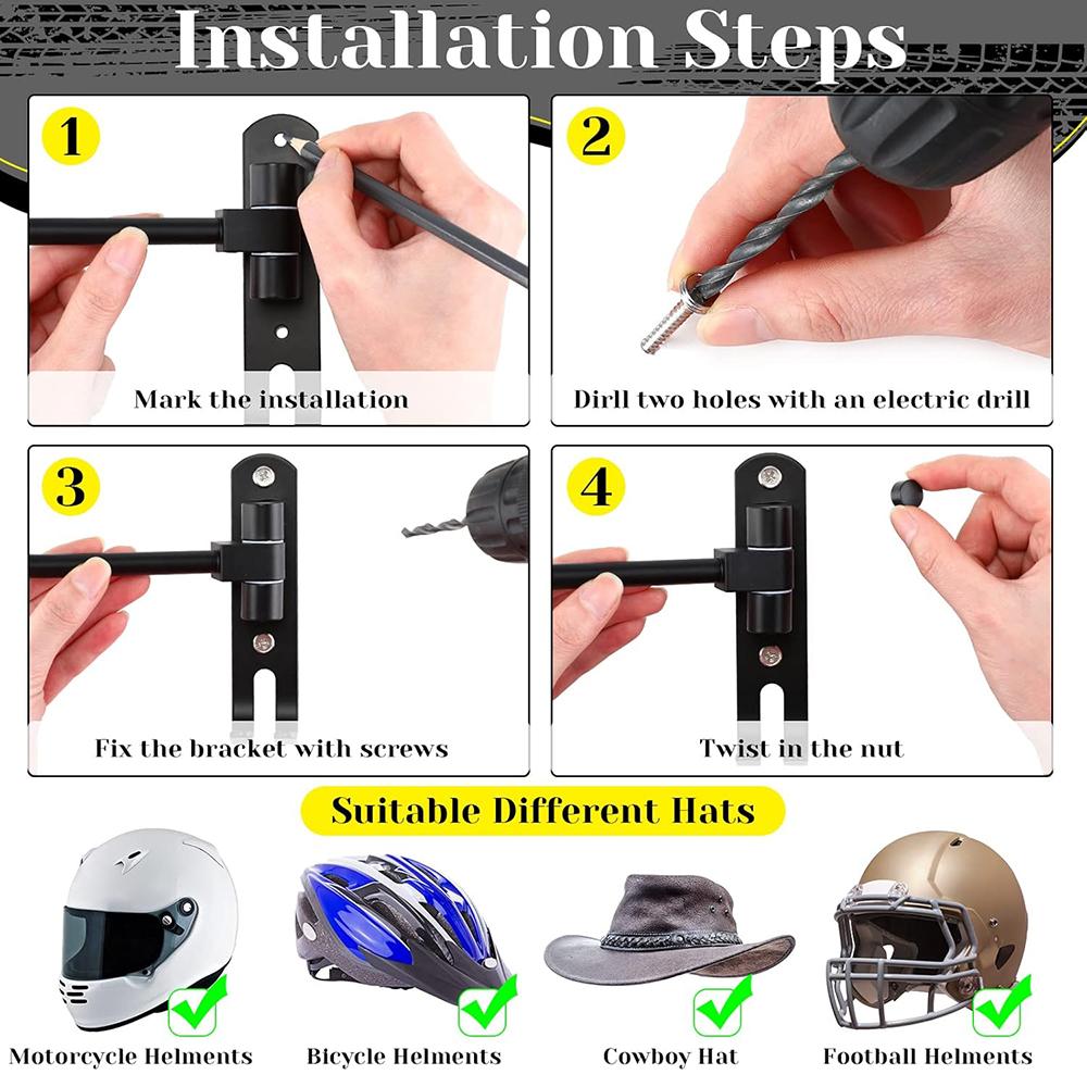 Motorcycle Helmet Rack Wall Mount Metal Bike Helmet Holder Mount Bicycle Helmet Display Hanger Stand Helmet Holder Helmet Hanger