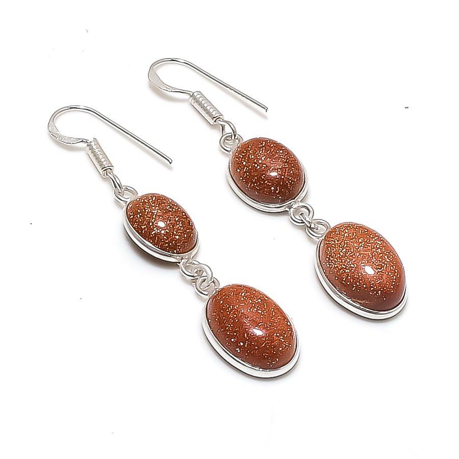 Natural Red Sunstone Gemstone 925 Sterling Silver Jewelry Earring 2.09 AE-12334