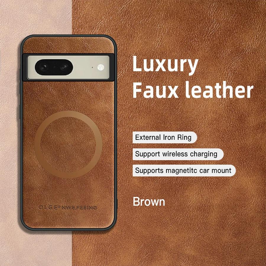 

For Google Pixel 8 8A 8 Pro Leather Magnetic Ring Soft Edge Anti-Drop Anti-Fingerprint Phone Case For Pixel 8