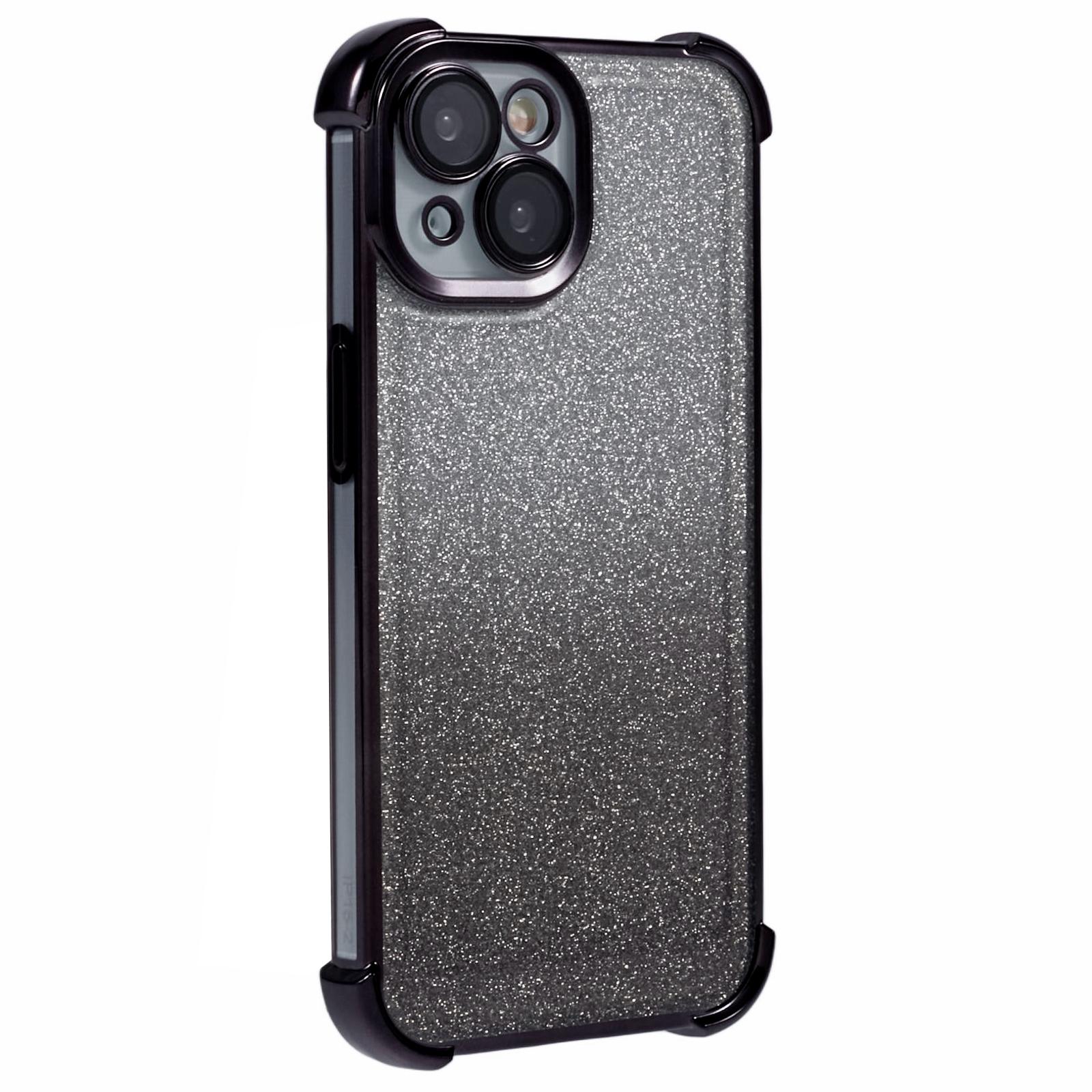 

For iPhone 15 Case Glitter TPU Phone Cover Reinforced Corners Black