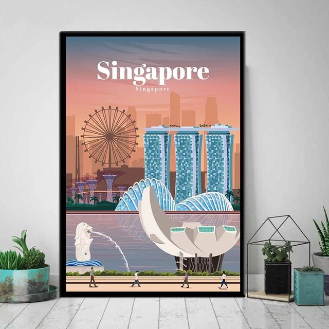 Vintage Retro Travel City Map Canvas Wall Art Berlin Singapore Hong Kong Classic Posters for Home Living Room Decor