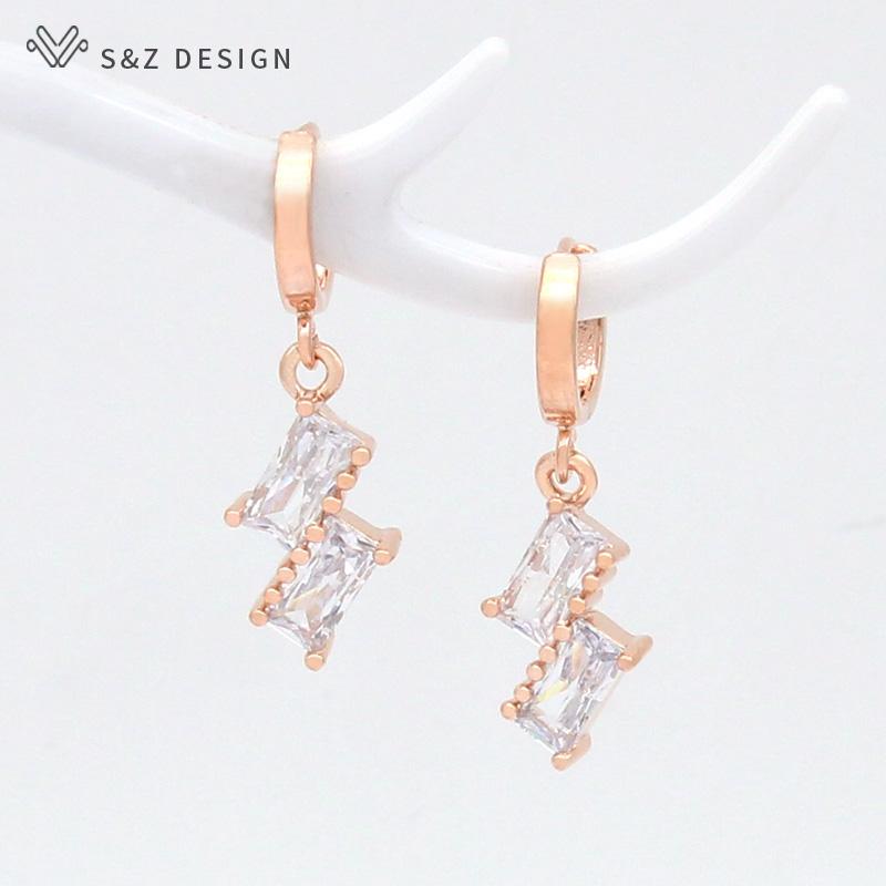 Fashion Simple Square Cubic Zirconia Drop Earrings For Women Wedding Jewelry Korean Girls Trendy Eardrop Unique Gift