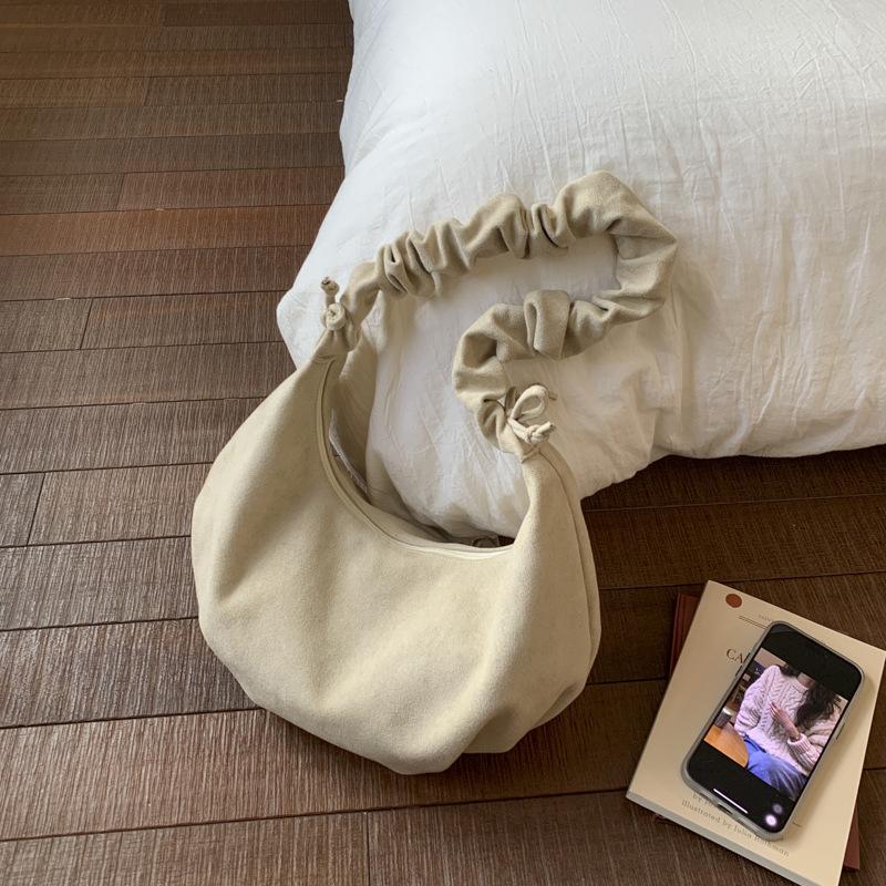 

YogodlnsCasual Vintage Solid Pleated Shoulder Bags All Match Women Y2k Aesthetic Purses and Handbags Korean Ins Office Lady Underarm Bag 39x10x20cm бежевый