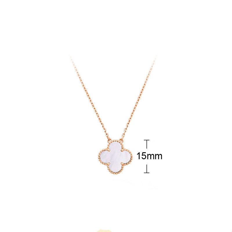 K rose gold four-leaf clover necklace women's single flower white fritillary chalcedony laser agate full diamond collarbone chain